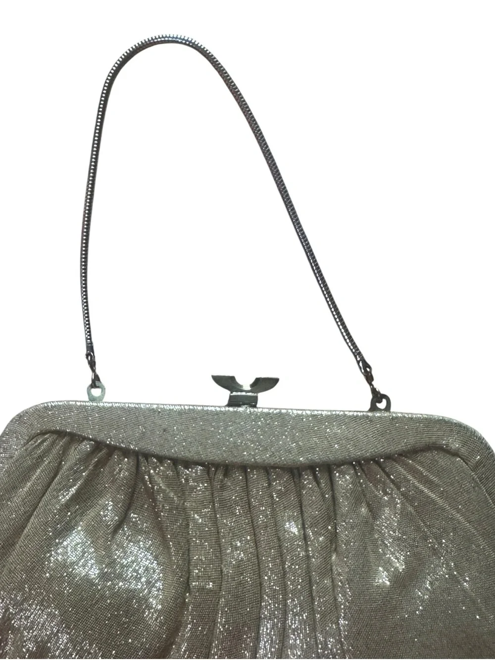 Vintage Gold Metallic Evening Bag Purse Clutch Chain Handle Formal Mid Century
